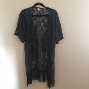 Gray with black fringe Kimono.